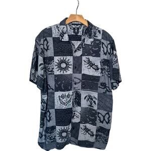 Y2K Black & Grey VANS Patchwork Camp Shirt size LARGE